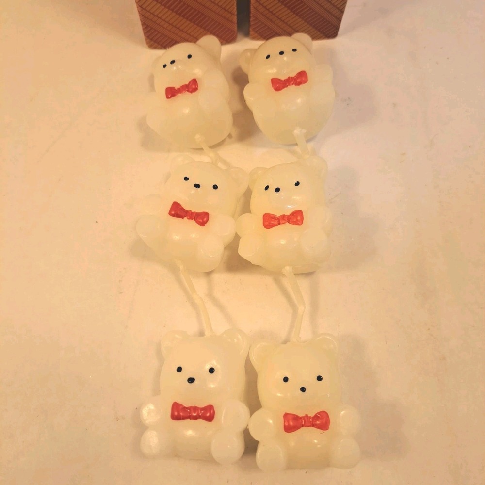 Avon Three Wee Teddy Candles Mini White/Red Teddy Bear Wax Set of 2 Unscented